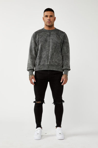 Pull en tricot gris à panneaux