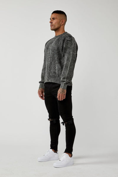 Pull en tricot gris à panneaux