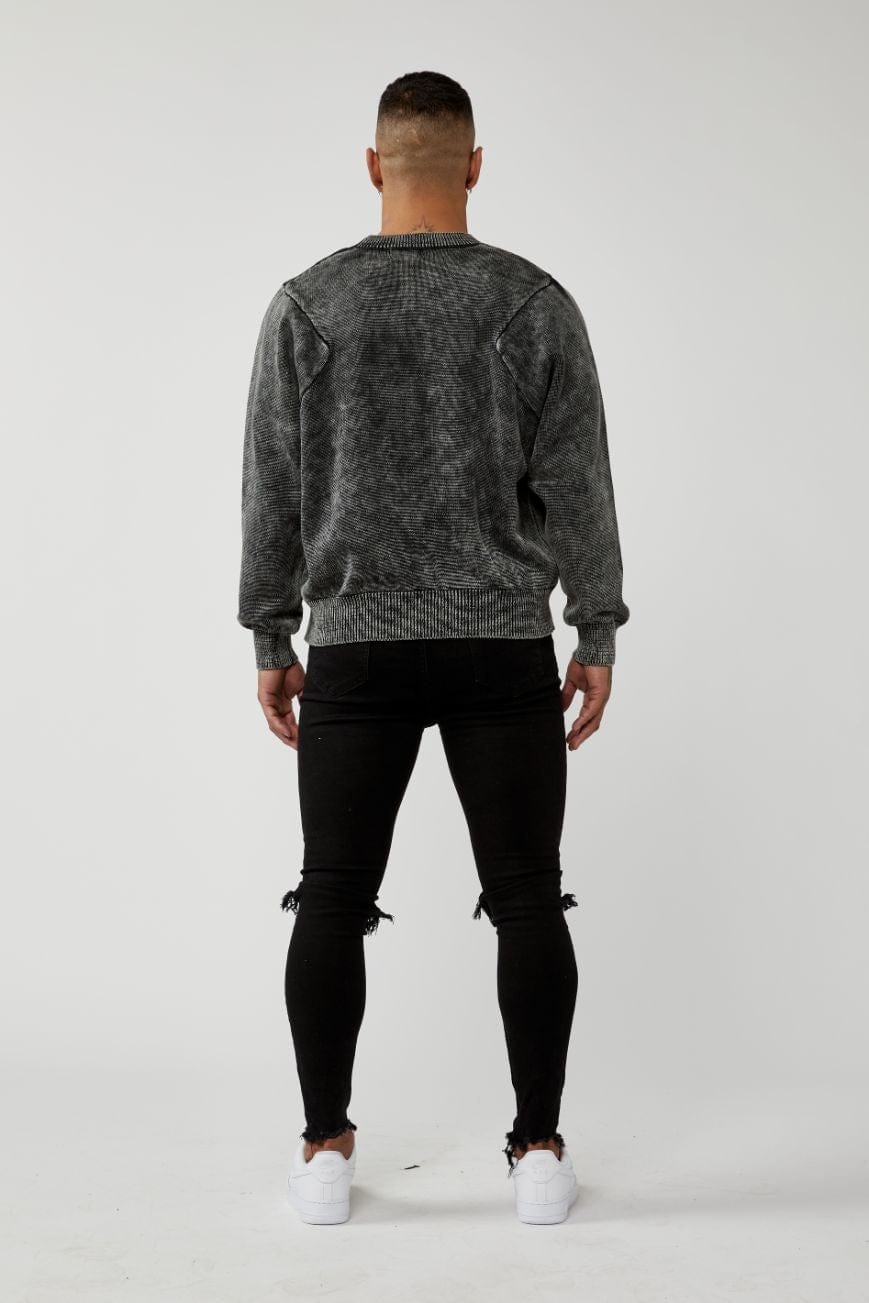 Pull en tricot gris à panneaux