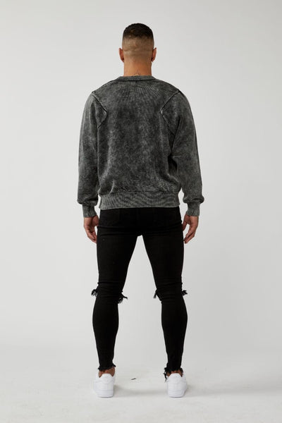Pull en tricot gris à panneaux