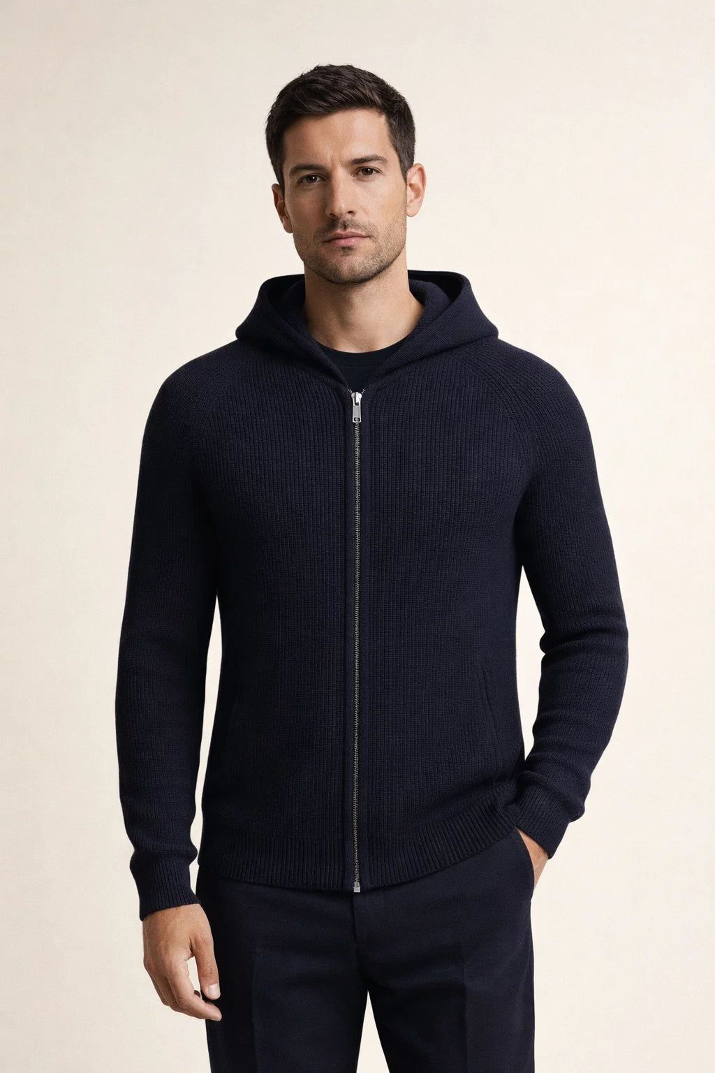 Zelano Merino Hooded Sweater Navy