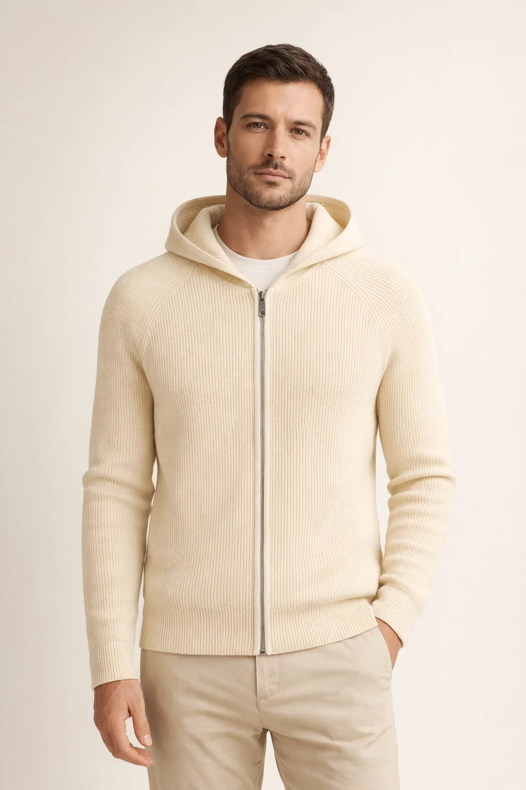 Zelano Merino Hooded Sweater Beige
