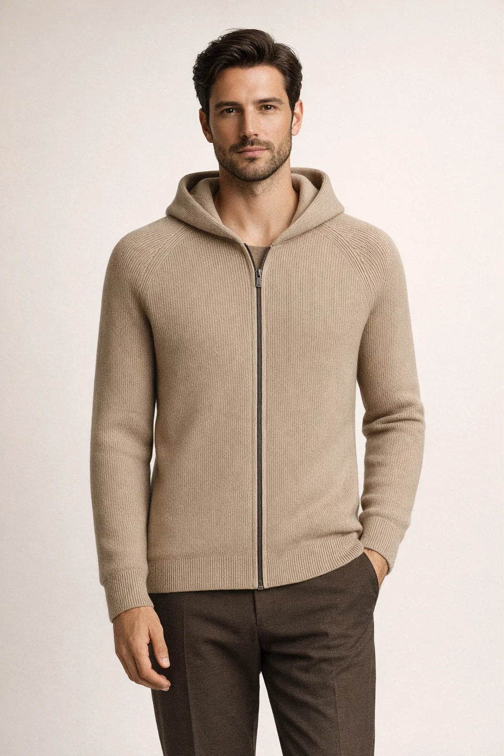 Zelano Merino Hooded Sweater Taupe