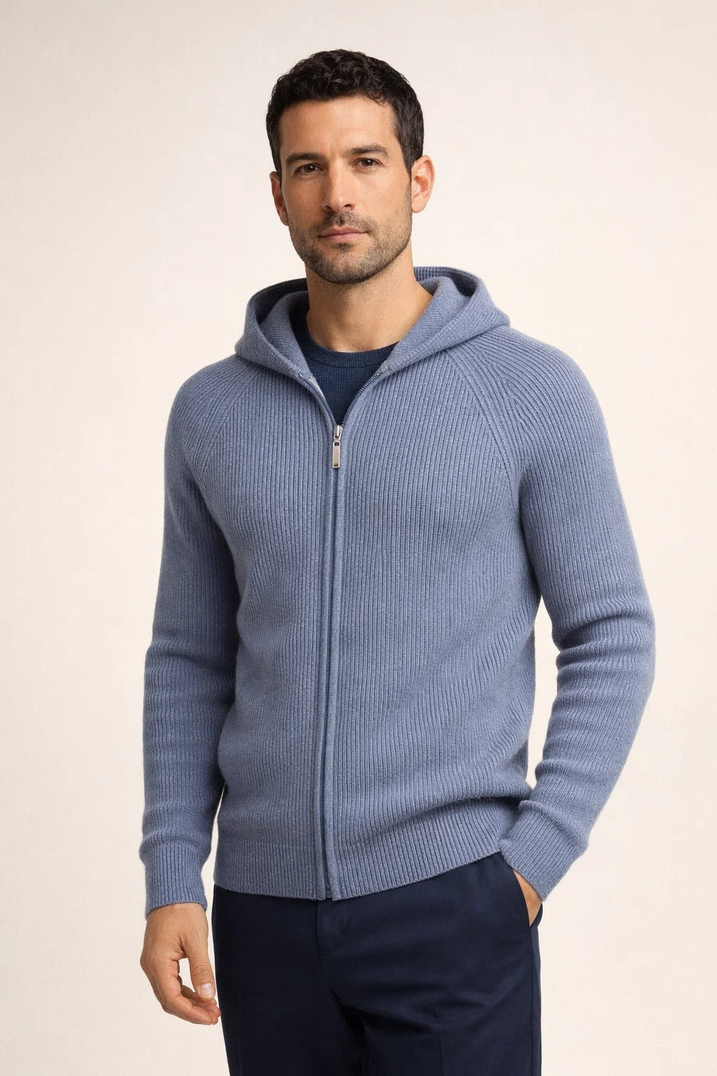 Zelano Merino Hooded Sweater Light Blue