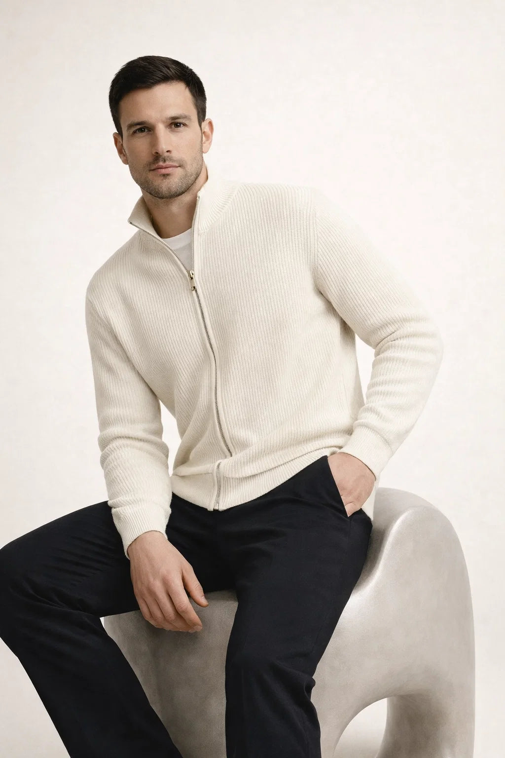 Arelon Cashmere Zip Knit Cream