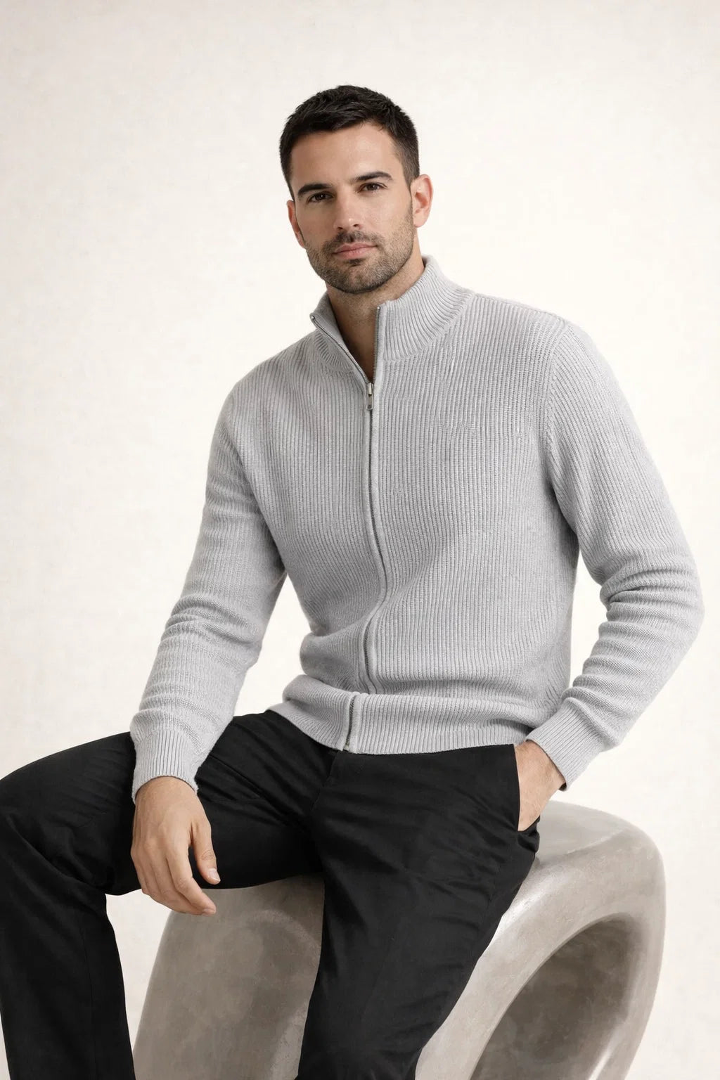 Arelon Cashmere Zip Knit Grey