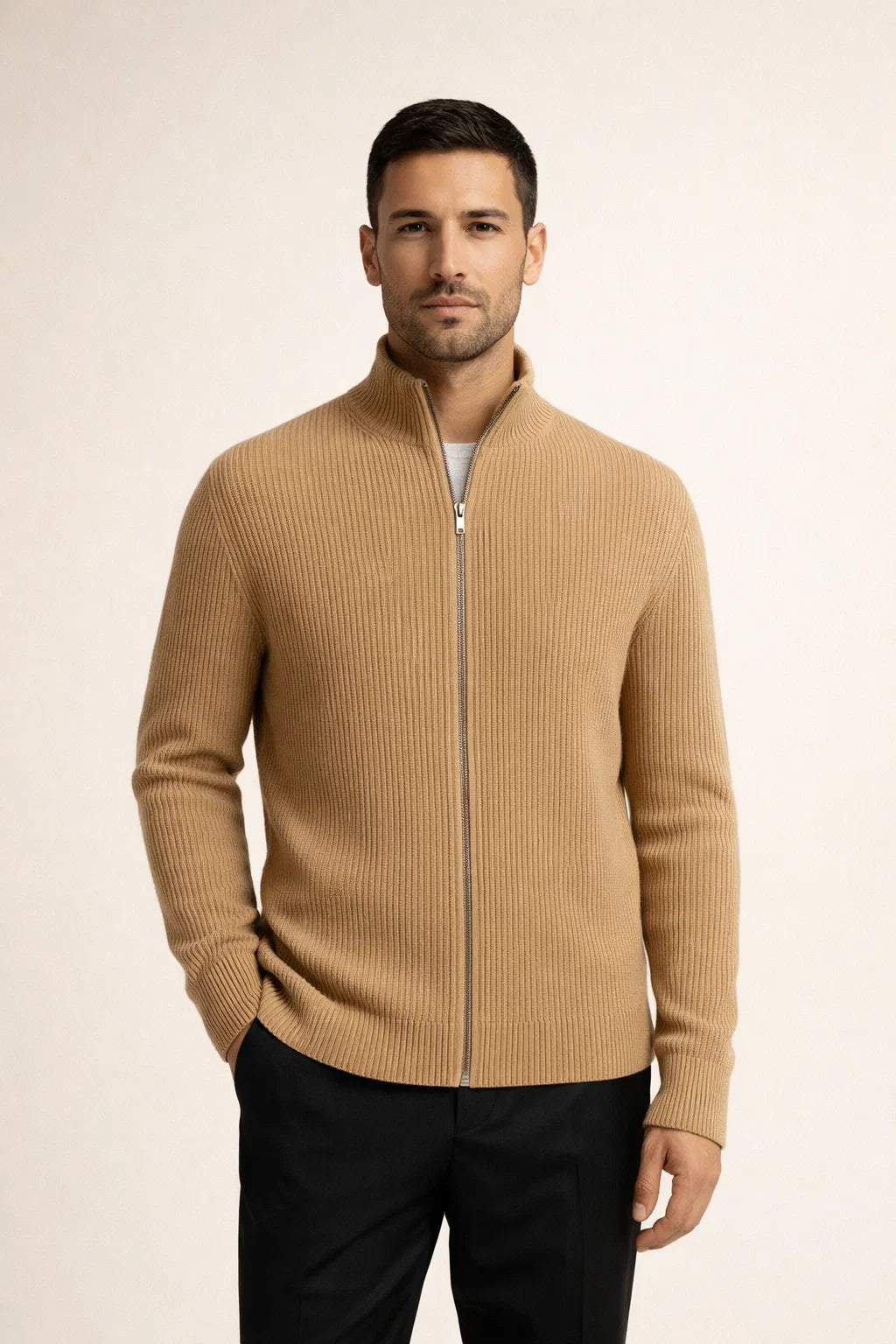 Arelon Cashmere Zip Knit Khaki