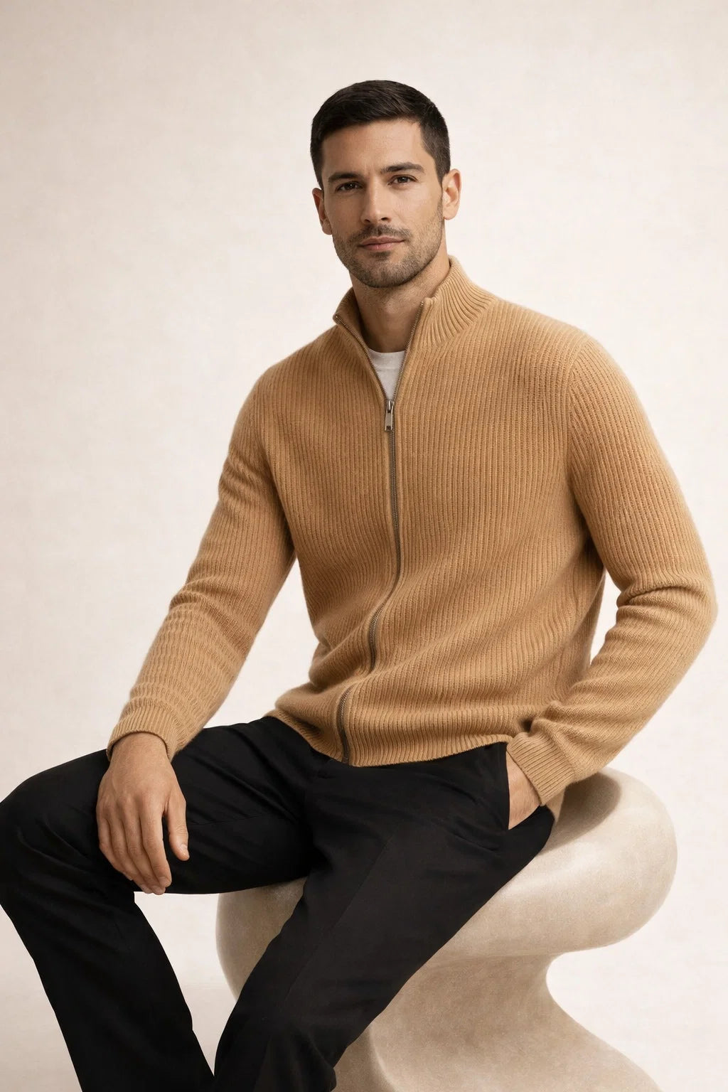 Arelon Cashmere Zip Knit Khaki