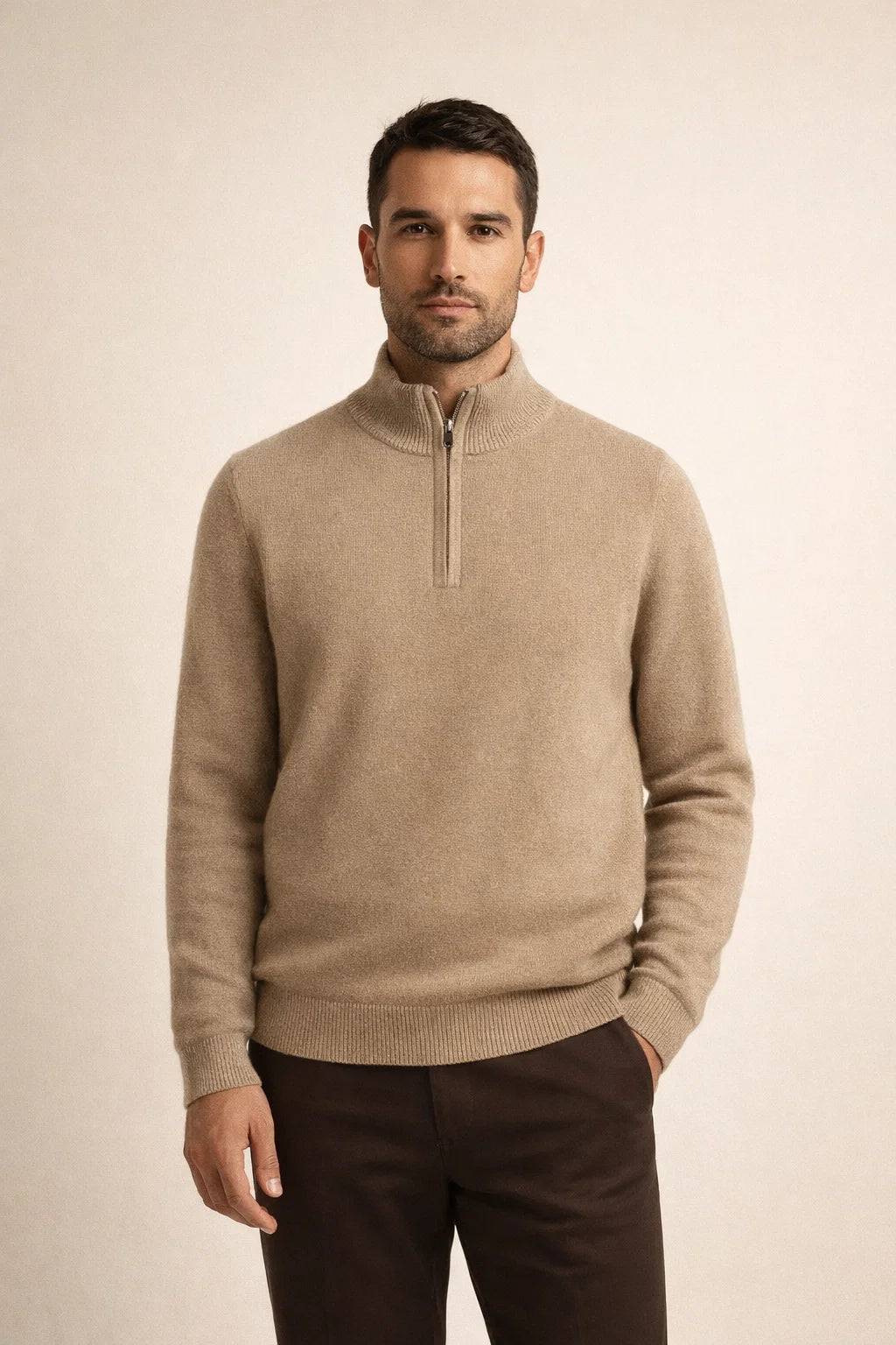 Caveli Quarter-Zip Knit Beige