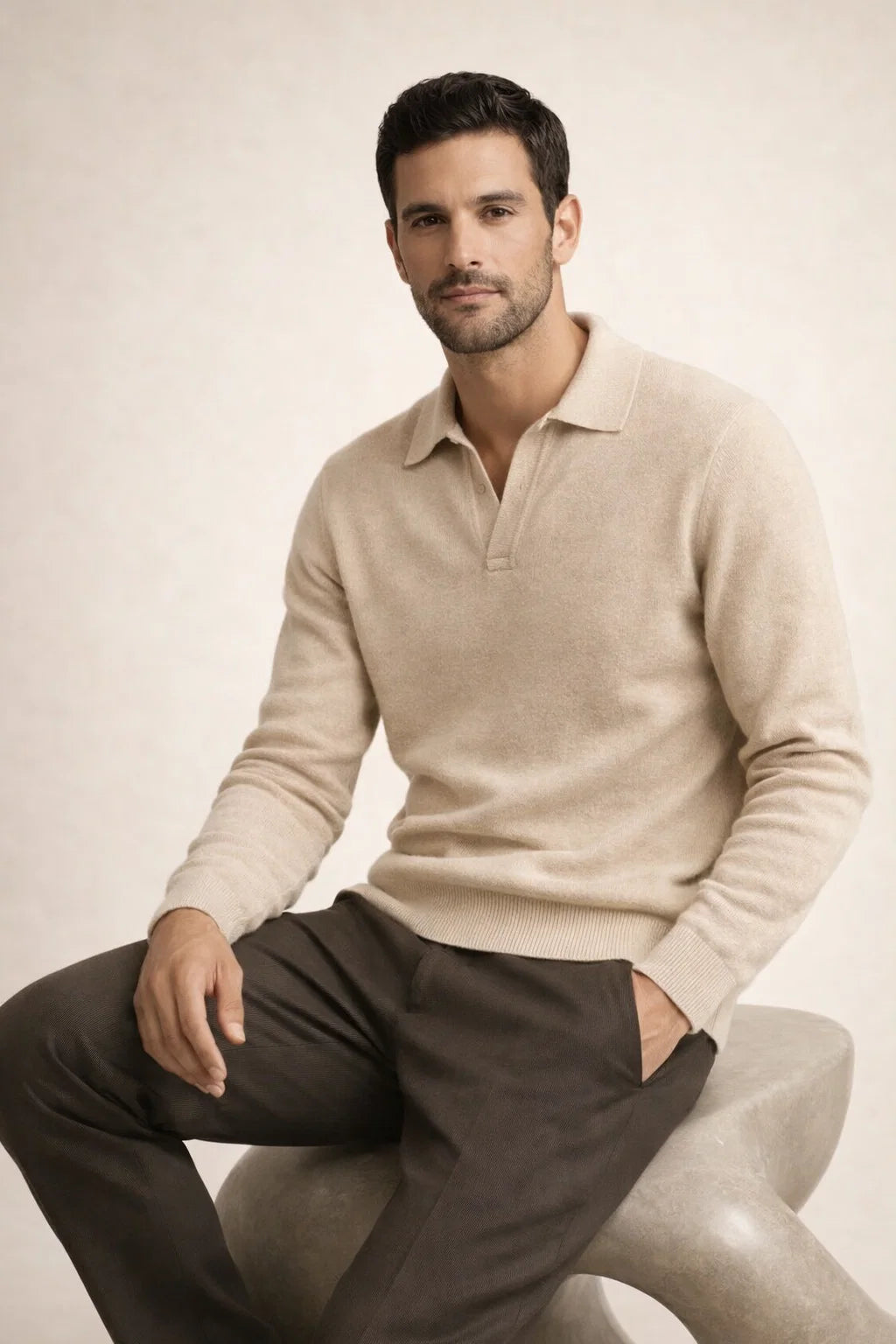Malero Cashmere Polo Knit Oatmeal