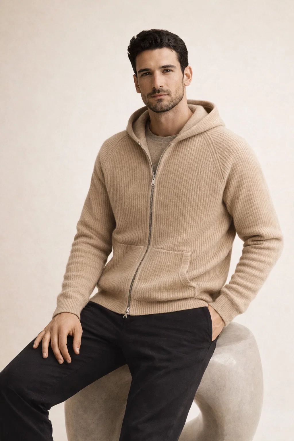 Velani Hooded Knit Light Brown