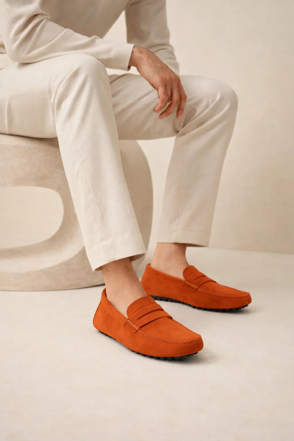 Suede Driver Loafers Orange