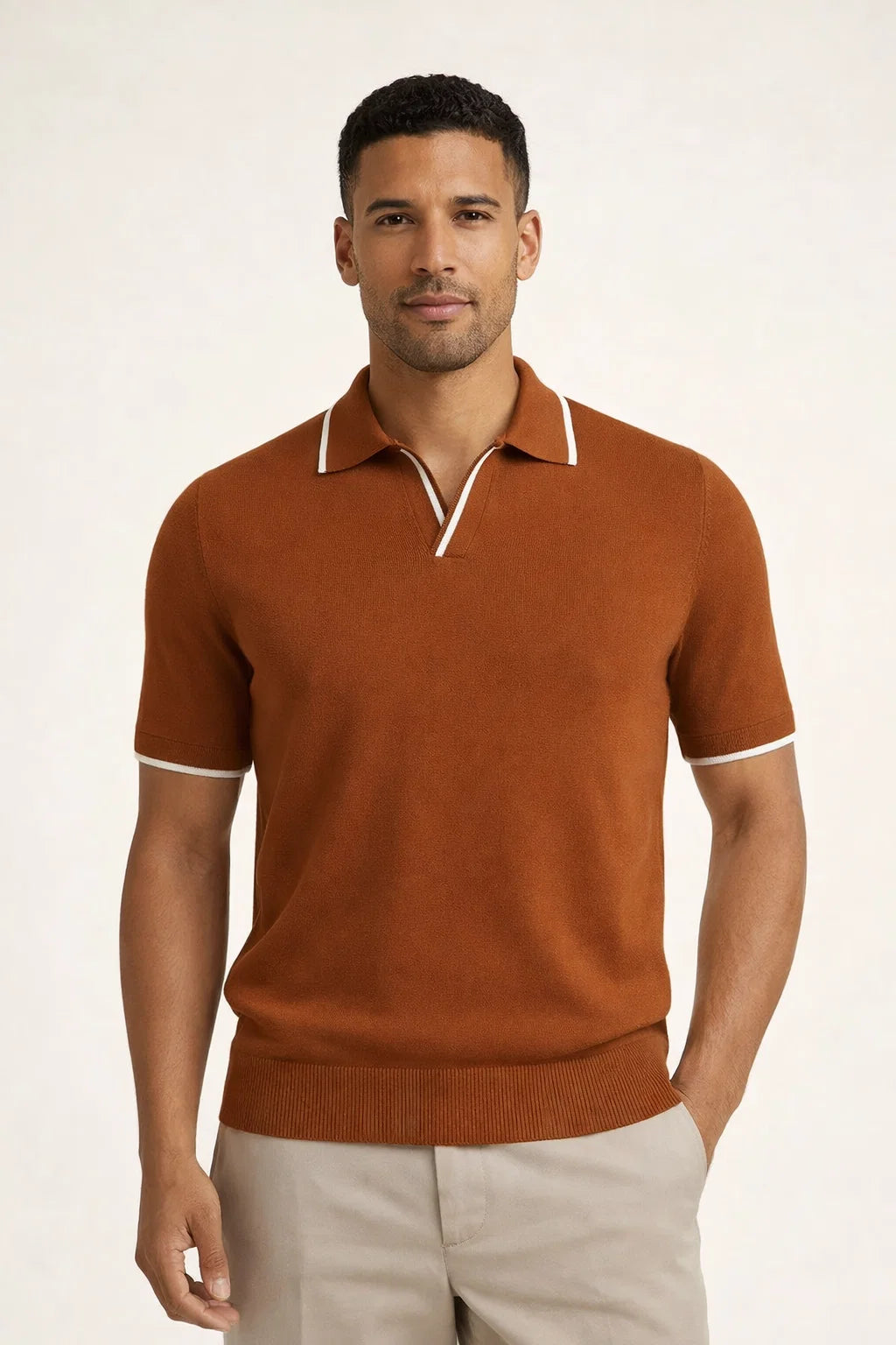 Parivo Knitted Polo Terracotta